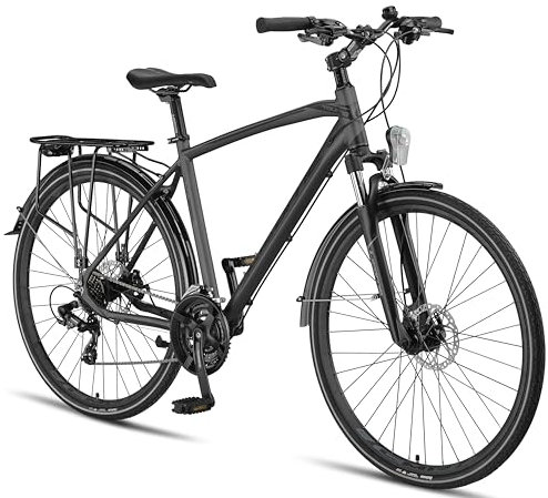 Licorne Bike Premium Touring Trekking Bike in 28 Zoll Aluminium Scheibenbremse Fahrrad für Jungen, Mädchen, Damen und Herren - 21 Gang-Schaltung - Mountainbike - Crossbike (Herren, Anthrazit)