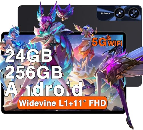 2026 Tablette 11 Pouces Android 24Go RAM+256Go ROM(2 To TF), Octa-Core 2.0Ghz, 8000mAh, 5G WiFi, Widevine L1, 2K Écran GMS 5MP+13MP, Bluetooth 5.0, FHD 1280 * 800,Tablette Tactile de jeu avec Cas-Noir