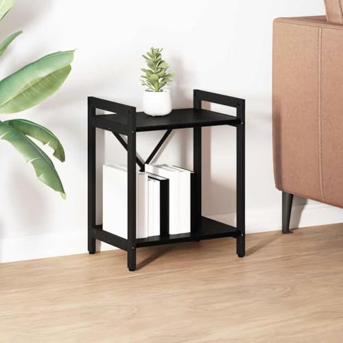 Tonture Bokhylla svart eklook, 40 x 30 x 50 cm, trämaterial med stålram, steghylla för böcker, dekoration, vardagsrum, arbetsrum, industriell stil, hållbar