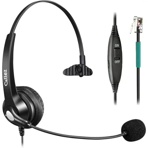 Callez Wired Telephone Headset Mono, Call Center RJ9 Phone Headset with Noise Canceling Mic Compatible with ShoreTel 480 Plantronics T10 Polycom Zultys Toshiba NEC DT300 Landline Deskphones