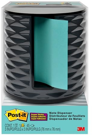 Post-it Note Dispenser, Vertical Design, Pop-Up Notes, Black with Grey Geometric Pattern, 1 Aqua Splash 3 in x 3 in Super Sticky Note Pad