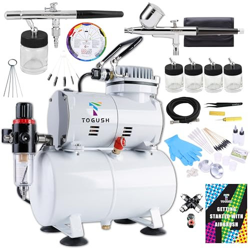 Kit de compresor de aire Togush con 2 herramientas de pintura para aerógrafo, kit de aerógrafo de doble acción
