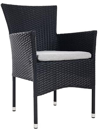METRO Professional Silla de Jardín con Reposabrazos y Cojín Noelani, Acero/Ratán sintético, Sillón para Exterior, Negro
