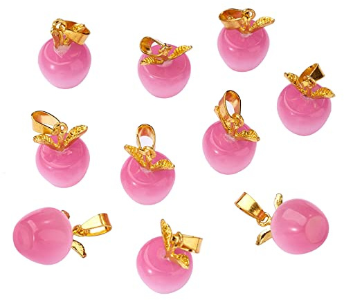 COGCHARGER 10 Pieces Apple Gemstone Charm Pendant Crystal Quartz Healing Natural Stone Pendants Pink Gold Buckle for Jewelry Necklace Earring Making Crafts