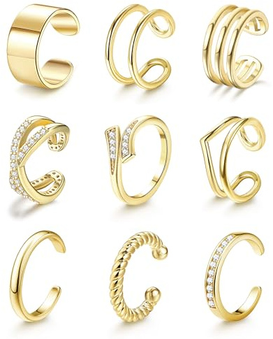 JeryWe Toe Rings for Women Non Tarnish Waterproof - 14K Gold Filled Adjustable Toe Rings Silver Simple Band Hug CZ Thin Chunky Toe Ring Dainty Summer Barefoot Beach Foot Jewelry for Women 9Pcs G