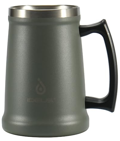 Ideus Insulated Beer Stein, 710/1000ml Stainless Steel Double Walled Beer Mug Giant Bar Drinkware Metal Beer Cup with Big Grip Handle for Party bar and Gathering (Grey 710ml)