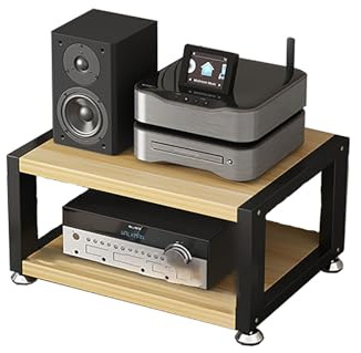 Media Stand Audio Rack Portable Media Storage Rack AV Media Stand Corner Shelf Stereo Racks and Stands with Storage Shelves for Living Gaming Recording Room Meeting Room Bedroom.(Wood color,40x35x23cm