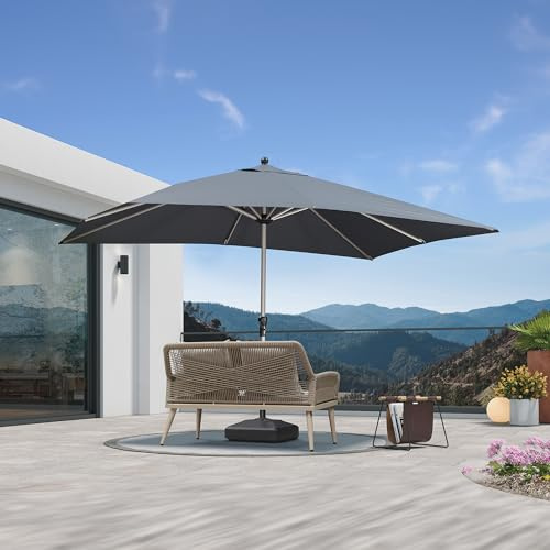 PURPLE LEAF Sonnenschirm 270 × 350 cm Rechteckig mit Kurbel UV-Schutz, Grau