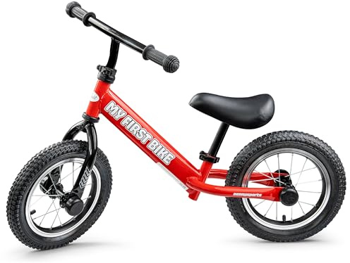 Crystals 12 Kids Balance Bike – Lightweight No Pedal Training Bicycle for 2-6 Year Old Boys & Girls – Adjustable Seat & Handlebar – Toddler Walking & Running Bike – EVA Tyres (My First Bike, RED)