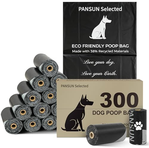 Dog Poo Bags, 300 Count Refill Rolls, Dog Poop Bags Leak-Proof & Extra Thick, Unscented Black Waste Bags with 38% Recycled Material