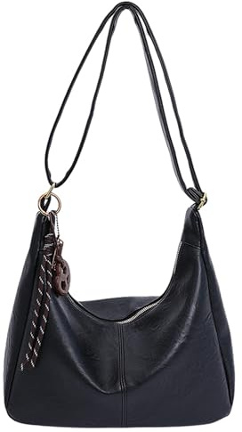 Micmores Bolso Bandolera Mujer Piel Sintética Bolso de Hombro Mediano Cruzado Vintage Y2K, Bolso Hobo Slouchy para Trabajo y Viajes (Negro)