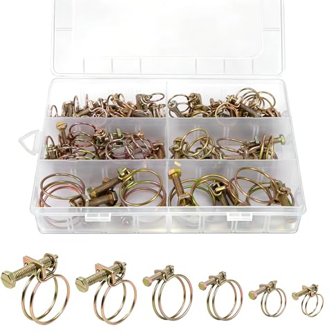 Colliers de Serrage à Double Fil, 48 Pièces Tuyau Clips de Serrage Réglable en Acier, Double Pinces pour Tuyau, 9-12mm, 13-16mm, 16-19mm, 18-22mm, 25-29mm, 28-32mm