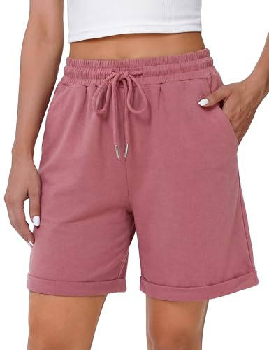 Litherday Women's Running Shorts Summer Gym Sports Shorts Bermuda Jogger Casual Lounge Bottoms with Drawstring Pockets Dark Pink M