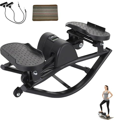 Mini Stepper a Dondolo Laterale, Stepper da Roccia Compatto Portatile da un lato all'altro, con Display Digitale, Coperta Protettiva, per Home Office Palestra Addominali Glutei Gambe black