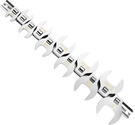 Fukaisu Juego de 11 Llaves Pie Metro, SAE 3/8 Pulgada-1 Pulgada Accionamiento Llaves Métricas Boca Abierta Pie Metro con Organizador de Clip Herramienta Llave Tuercas Tubo para Reparación Automóviles