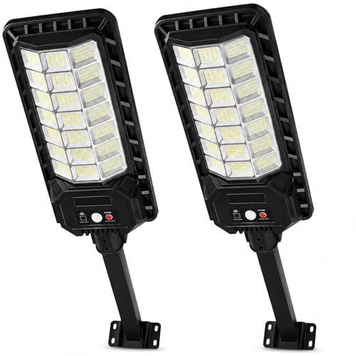 081 Store - 2 PEZZI Lampione Solare 2000W 336 LED da Esterno con Sensore Movimento e Crepuscolare, IP65 Impermeabile, Pannello Monocristallino, Batteria Litio 12h, Luce Solare per Giardino