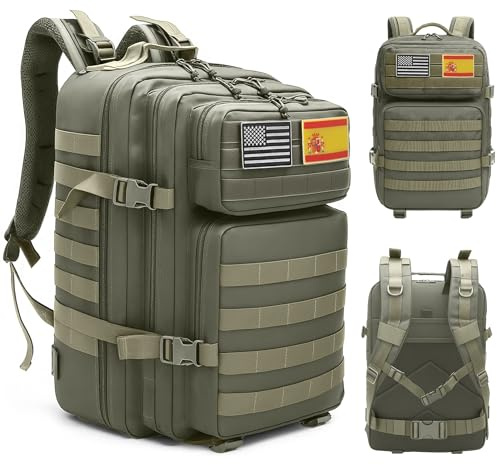 unycos - Mochila Táctica Militar【45L】 Sistema Molle, Tela Oxford 900D Resistente, Bolsillos para 3 Días de Emergencias, Caza, Senderismo, Viaje, Crossfit, Gimnasio (Verde)