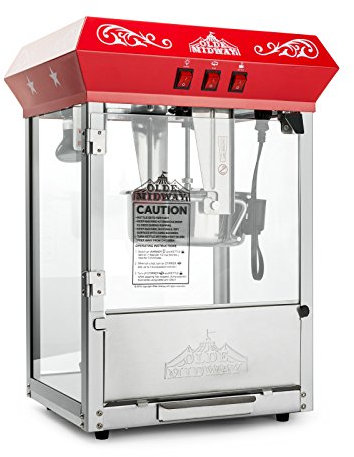 Olde Midway Bar Style Popcorn Machine Maker Popper with 8-Ounce Kettle - Red