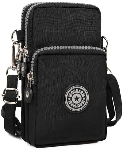 Best World 4 Yu Lightweight Nylon Crossbody Bag Cellphone Wallet for Women Girls Mini Shoulder Purse, Small Bag for Dog Walking with Long Strap(Black)