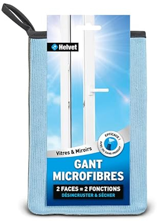 Helvet Gant Microfibre Spécial Vitres – 2 Faces Spécifiques : Une Face pour Désincruster et Une Face pour Sécher sans Laisser de Trace
