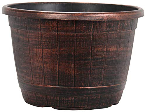 Muddy Hands Copper Wooden Barrel Effect Plant Pot Round Plastic Planter Outdoor Garden Flower Tree Herb (1, 25.8 Litre)