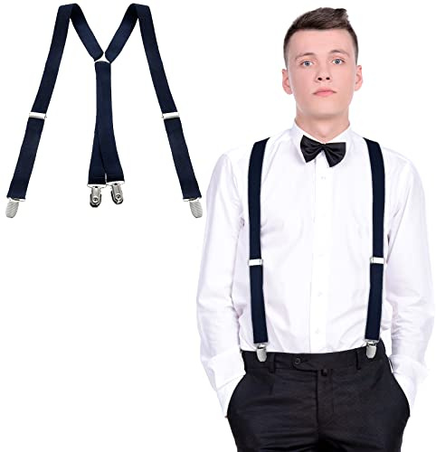 SATINIOR Bretella a Forma di X con Clip in Metallo Regolabile per Uomo (Blu Scuro)