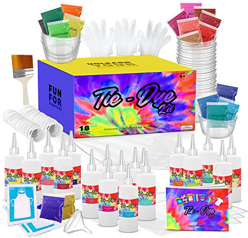 Hearth & Harbor Tie Dye Kit for Kids & Adults, 197 PC - 18 Colors - Includes 18 Bottles, 120 Rubber Bands, 1 Funnel, 1 Guide Book & Much More- Tie Dye Kit for Large Groups & Outdoor Activities