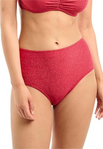 sans Complexe, Maillot de Bain, Culotte Taille Haute, Modèle Reflet, Femme, sa Maille lurexée dorée Qui fera scintiller Votre Teint au Bord de l'eau, 46-48, Cerise