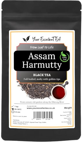 Assam Harmutty Second Flush SFTGFOP1 Loose Leaf Tea (1kg) – Indian Assam Black Tea, Orthodox Leaves with Golden Tips, Classic Malty Character | Resealable Pouch, Your ExcellenTEA