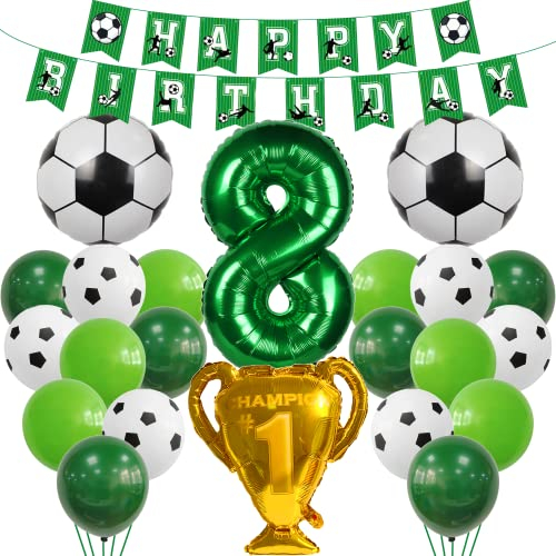Cnrose Fußball Luftballon 8. Geburtstag - Grün Deko für 8 Jahre Junge - Kindergeburtstag Helium Ballon Set