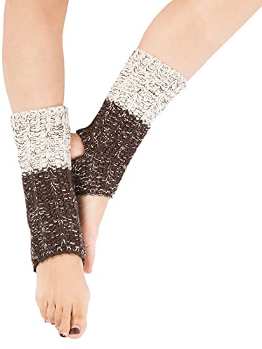 JK Home Calza Maglia Donna Ghetta Corta Leggings Caldo Inverno per Sport Yoga Balletto Danza, 25 cm Caffè/Bianco, Taglia unica