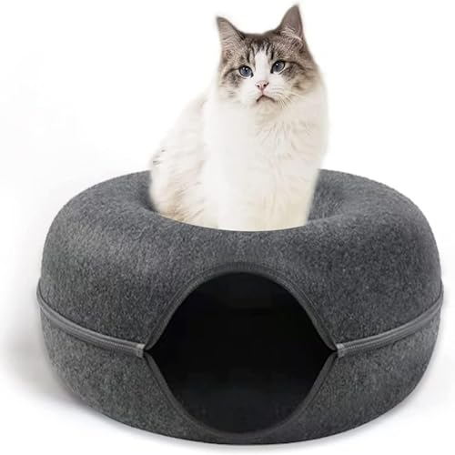 katzenbett,Höhlen&häuser,Abnehmbares Tunnelspielzeug Kann für Katzenbetten oder Katzenspielzeug verwendet Werden,katzennest Filz rundes Design, Donut katzenbett Harter atmungsaktiver Filz (L)