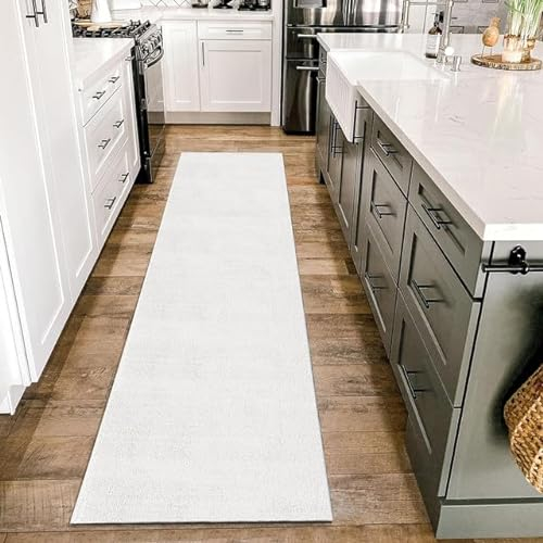 HomebyHome Kurzflor Teppich Läufer Flur 80 x 250 cm Creme - Waschbarer Teppich für Schlafzimmer, Wohnzimmer und Ideal als Küchenteppich - Flauschiger Teppich Extra Weich, Einfarbig, rutschfest, Klein