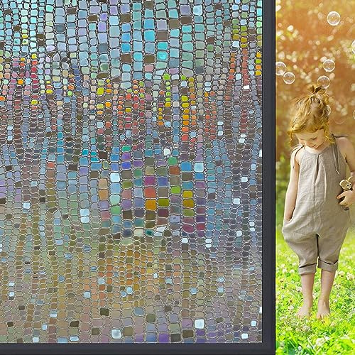 Beautysaid Privacy Film Stained Glass 3D Rainbow Prism Peel and Stick Decorative Window Decals - Sun Catchers, Heat Blocking, UV Protection (Brown, 17.5x118in)