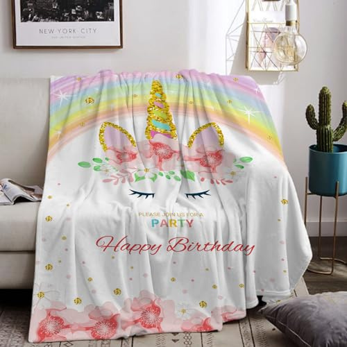 HZVRTN Manta infantil de unicornio, suave y rosa de unicornio, manta de franela para el hogar, regalo para niñas, sofá o cama, manta de forro polar (unicornio arcoíris, 100 x 150 cm)