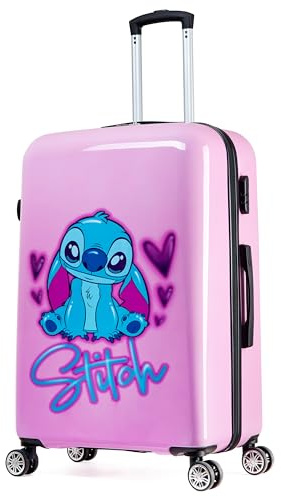 Disney Stitch Hartschalenkoffer 76 Zentimeter 91 Liter 4 Rollen Kombinationsschloss - Geschenke für Kinder(L/76cm - 91L, Rosa)