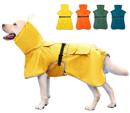 KOOGAL Waterproof Dog Raincoat, Adjustable Hooded Slicker Poncho, Reflective Rain Jacket for Medium Large Dogs (Yellow, 6XL)
