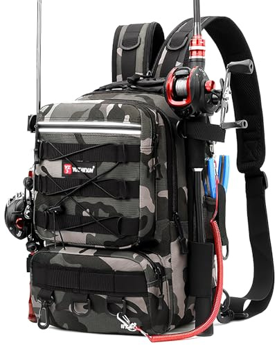 Dolodomy Fishing Backpack With Rod Holder, Fishing Tackle Storage Bags Fishing Tackle Box Backpack Bag