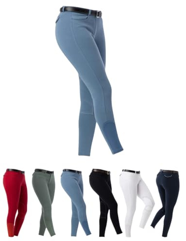 Riding World - Pantalones de equitación para mujer y niños Alexandrie | Pantalones de equitación con ribete en las rodillas de tela | con bolsillos delanteros | Leggings de equitación en seis colores