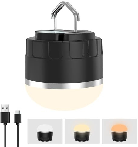 Rechargeable LED Camping Lantern 1000LM, TOHETO Portable Hanging Tent Light with 3 Colors Changing, Magnetic Base, Waterproof Emergency Hanging Light for Hurricane, Power Outages, Home, Hiking -Black