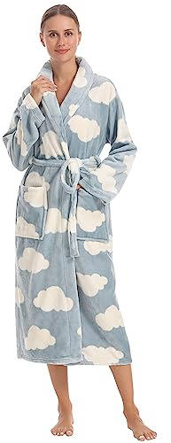 vislivin Peignoir de Bain Femme Velours Peignoirs Long Polaire Peignoir Hiver Robe Nuages S
