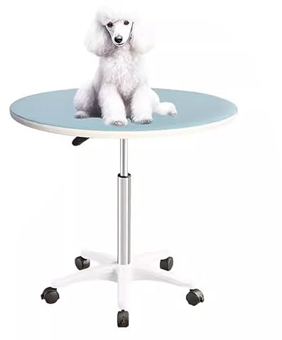 Giratorio Mesa de Peluquería para Mascotas Mesa Peluqueria Canina Elevable 59-80cm, Tablero de Madera y Marco de Acero Inoxidable con Alfombrilla de Goma(Blue)