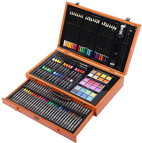 Baxnore Professional Art Set, Artist Drawing Painting Set with Wooden Storage Case, Crayons Color Pencil, Oil Painting Sticks for Art Supply