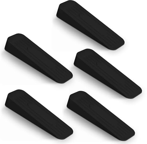 EVOKK Pack of 4 Door Stops, Heavy Duty Floor Rubber Stoppers, Anti-Skid Rubber Wedges, Durable Non-Slip Design, Works on Wooden Carpet Tile, Indoor Door Stopper Set, Black