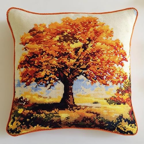 WallustrioaW Autumn Landscape DIY Latch Hook Kits,A Big Tree,Latch Hook Pillow Case Kits Embroidery Kits Carpet Set,DIY Craft Handmade Gifts Kits,17x17inch