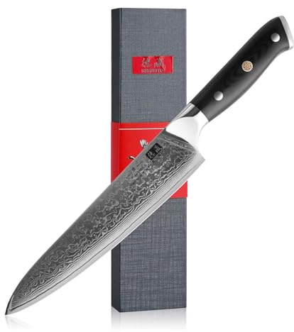 Chef Knife 8 Inch, Japanese Damascus Kitchen Knife Stainless Steel Cladding, Professional Ultra-Sharp Home Utility Knife with G10 Handle Gift Box (Chef Knife)