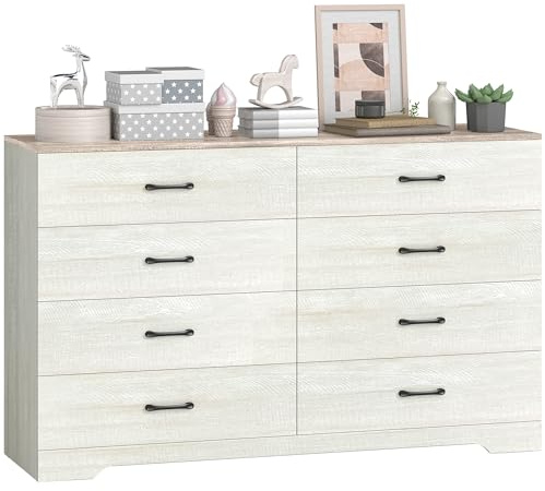 HOMCOM Cassettiera Camera da Letto 8 Cassetti, Como Camera da Letto Moderno con Maniglia, Cassettiera Salvaspazio per Soggiorno, Cameretta e Corridoio, 140x40x86 cm, Color Noce e Grigio Chiaro