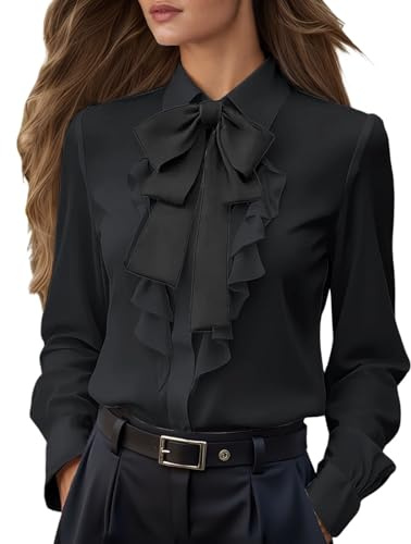 Chemisier Satin Femme Chic Et élégant avec Cravate d'affaires Haut Femme Elegant à Manches Longues Et Col Revers Vêtements Décontracté Couleur Unie pour Le Travail Bureau