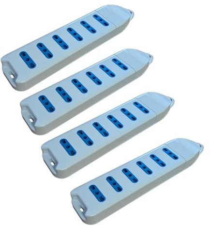4 Pezzi Ciabatta Multipresa Elettrica Slim 6 Prese Bipasso 10/16A, Senza Cavo, Bivalente per Spine Italiane, Salvaspazio e Sicura, Colore Bianco
