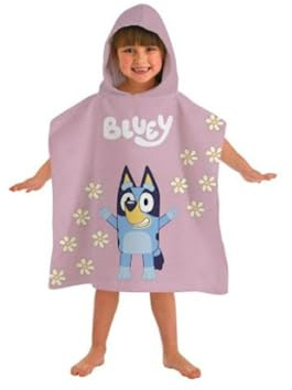 dreamtex Kids Bluey Hooded Poncho Towel | Girls Pink Bluey Beach Bath Swim Cover Up | Soft Absorbent Hooded Towel | Size: 50 x 115 cm